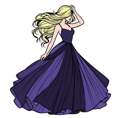 realistic woman with dress flowing in the wind