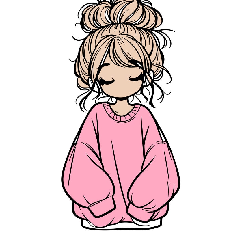 girl with baggy sweatshirt and messy bun