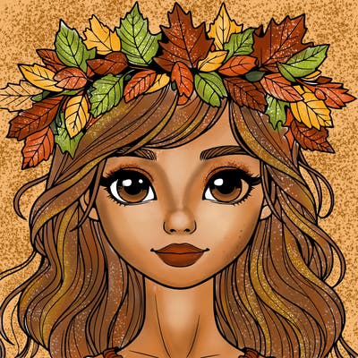 realistic girl with fall leaf crown