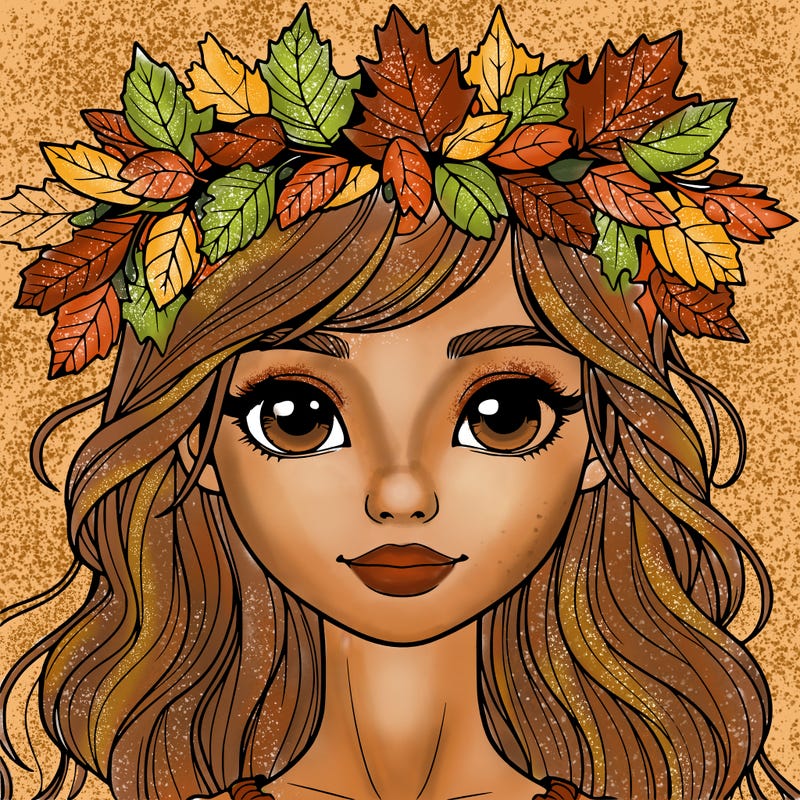 realistic girl with fall leaf crown