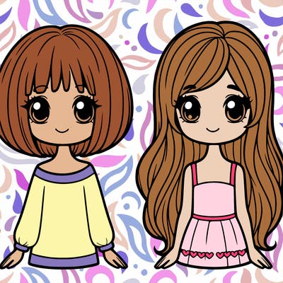 very shorthaired girl and long-haired girl