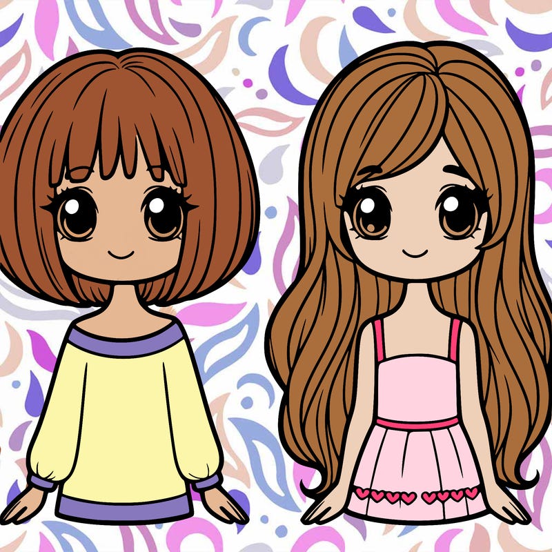 very shorthaired girl and long-haired girl