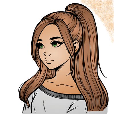 realistic girl with a high ponytail