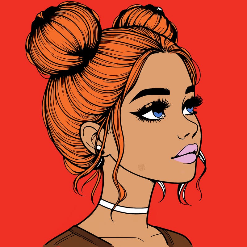 realistic girl with buns on the top of her head