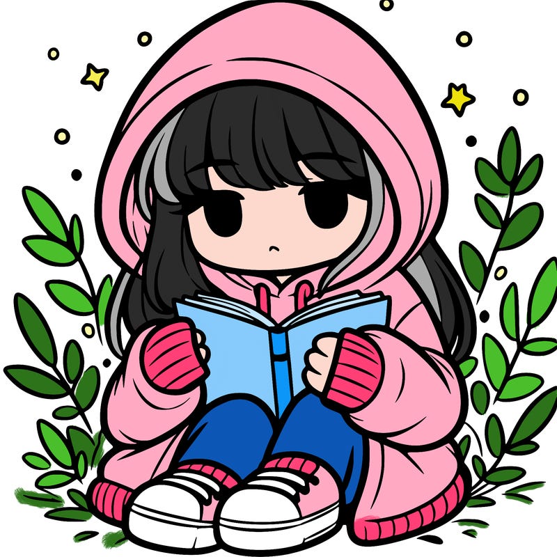 girl in oversized hoodie reading a book
