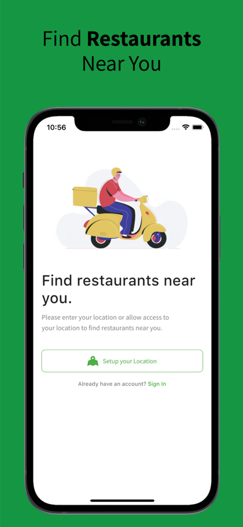 WL food - WL food delivery app startup screen for setting up user location