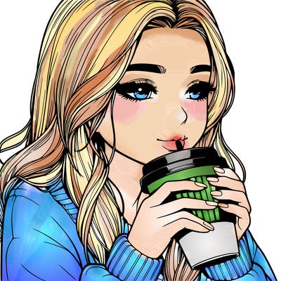 realistic girl drinking coffee