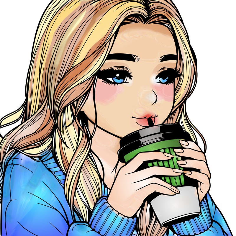 realistic girl drinking coffee