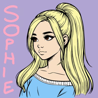 realistic girl with a high ponytail