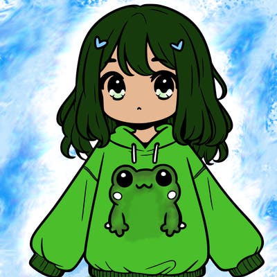 girl wearing frogging sweatshirt