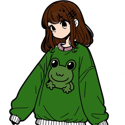 girl wearing frogging sweatshirt