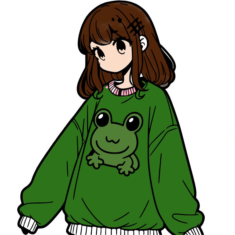 girl wearing frogging sweatshirt