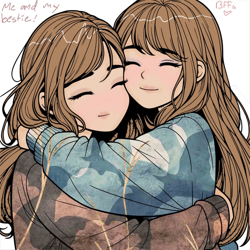realistic two girls hugging