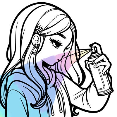a realistic girl spray painting