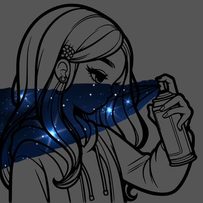 a realistic girl spray painting