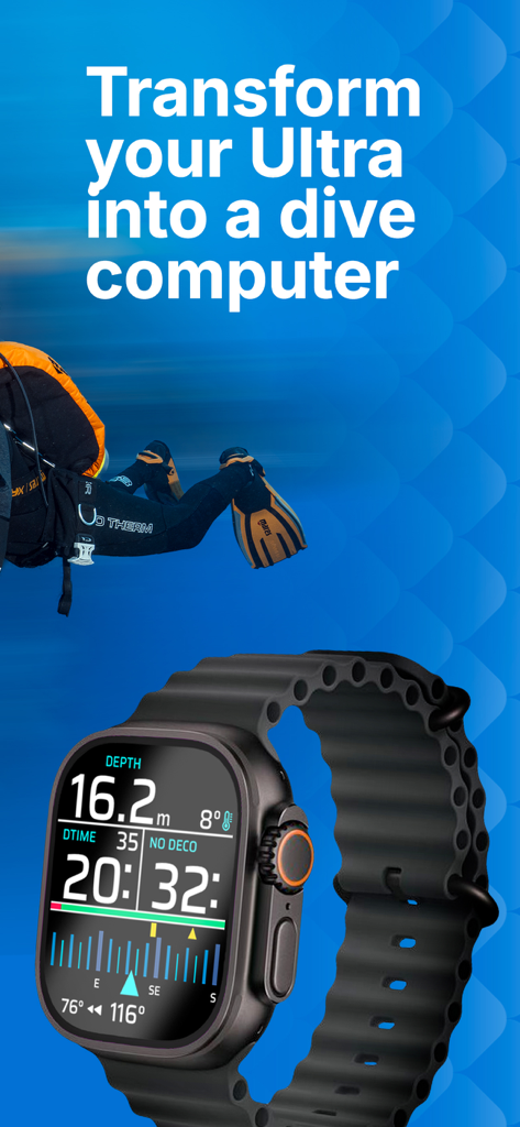 Apple Watch Ultra showing dive data including depth and time through the Mares App.