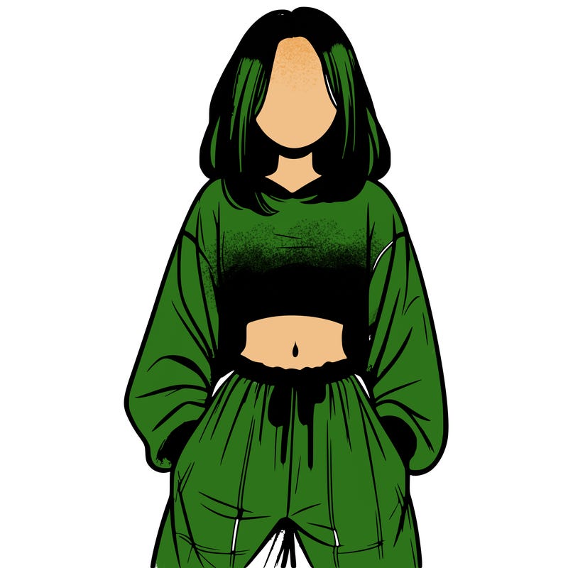 realistic girl faceless with baggy pants and a crop top