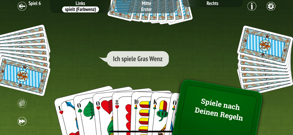 Schafkopf - Interfaz tradicional del juego de cartas Schafkopf con cartas bávaras de Altenburger.