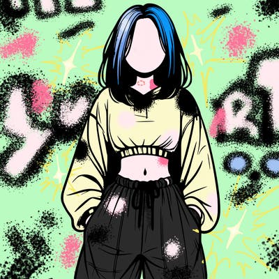 realistic girl faceless with baggy pants and a crop top