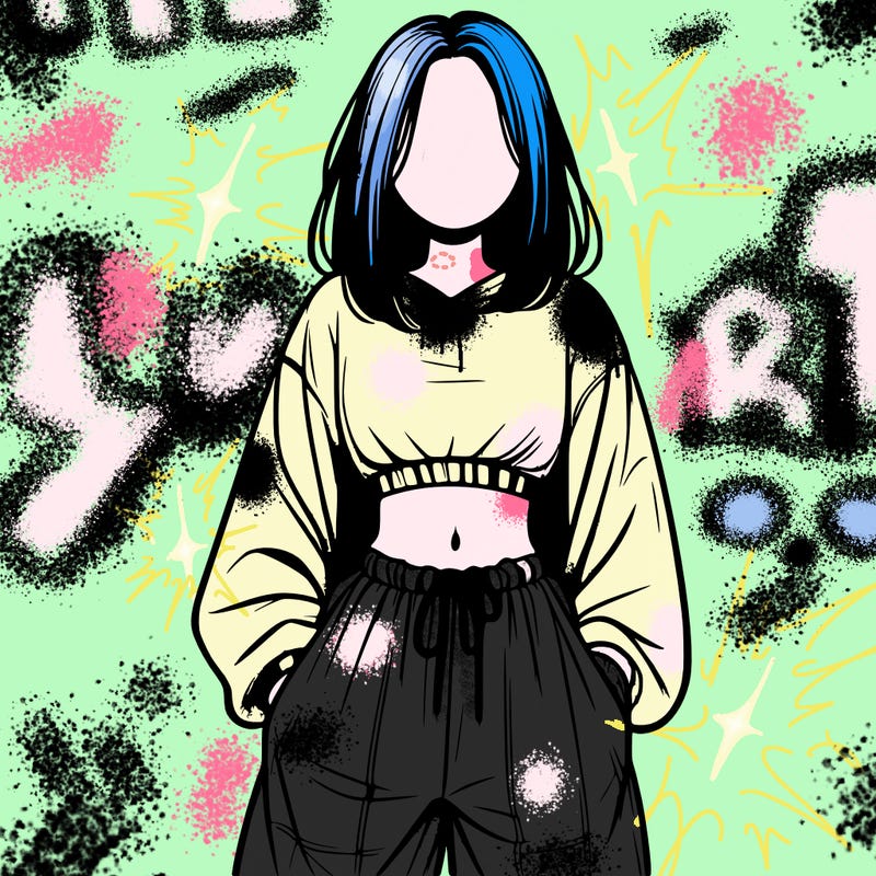 realistic girl faceless with baggy pants and a crop top