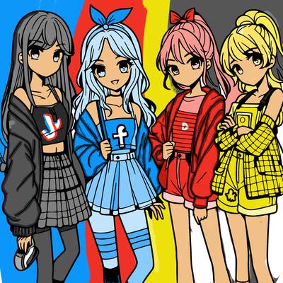 teen manga girls group of 4