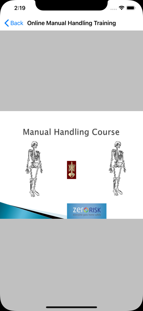 Induction - Manual Handling Course module within the Induction mobile app for safety compliance.