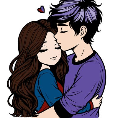 a realistic couple boy and girl hugging and kissing