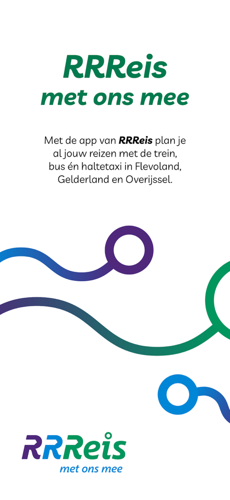 RRReis app - Introductory screen of the RRReis public transport app with stylized transit map lines