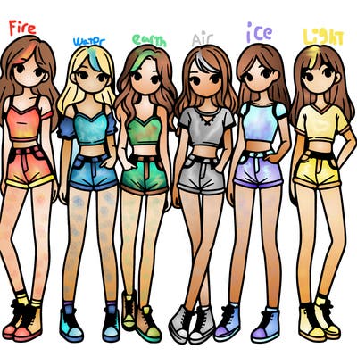 a group of girls wearing crop tops and shorts