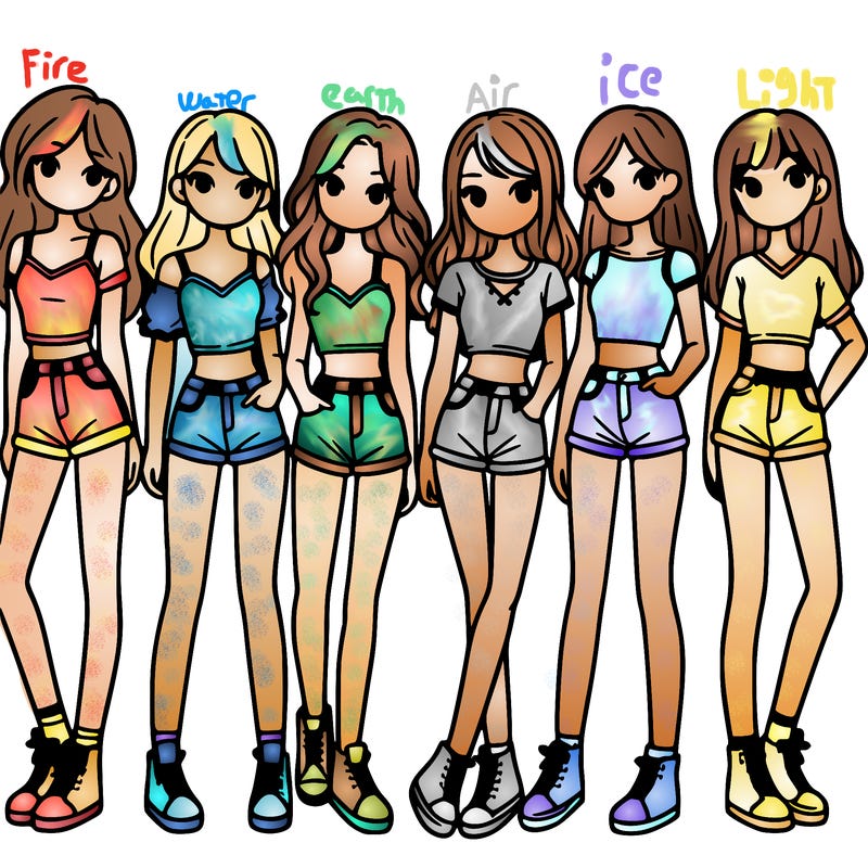 a group of girls wearing crop tops and shorts