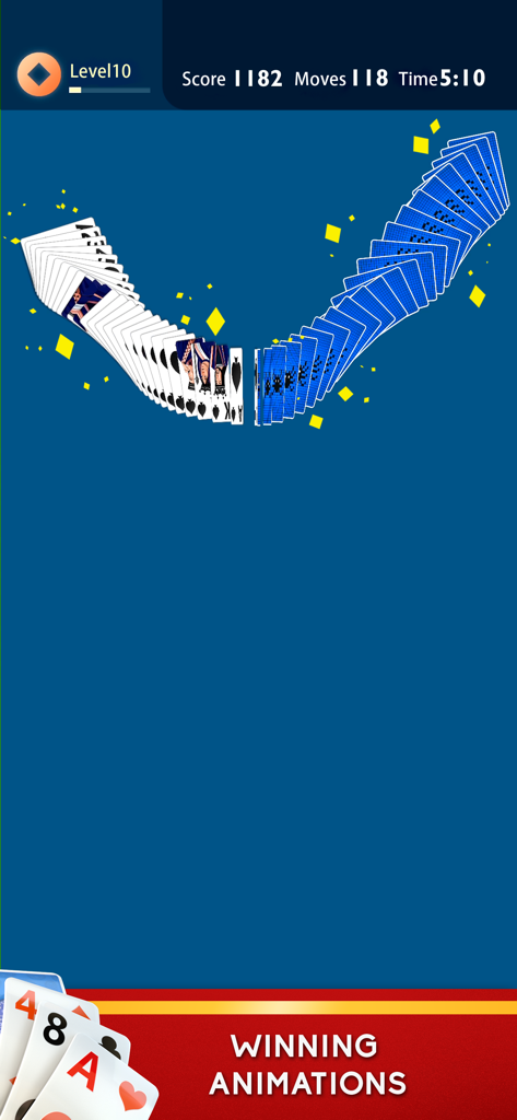 Spider Solitaire - Plus - A celebratory card animation on the victory screen of Spider Solitaire Plus.