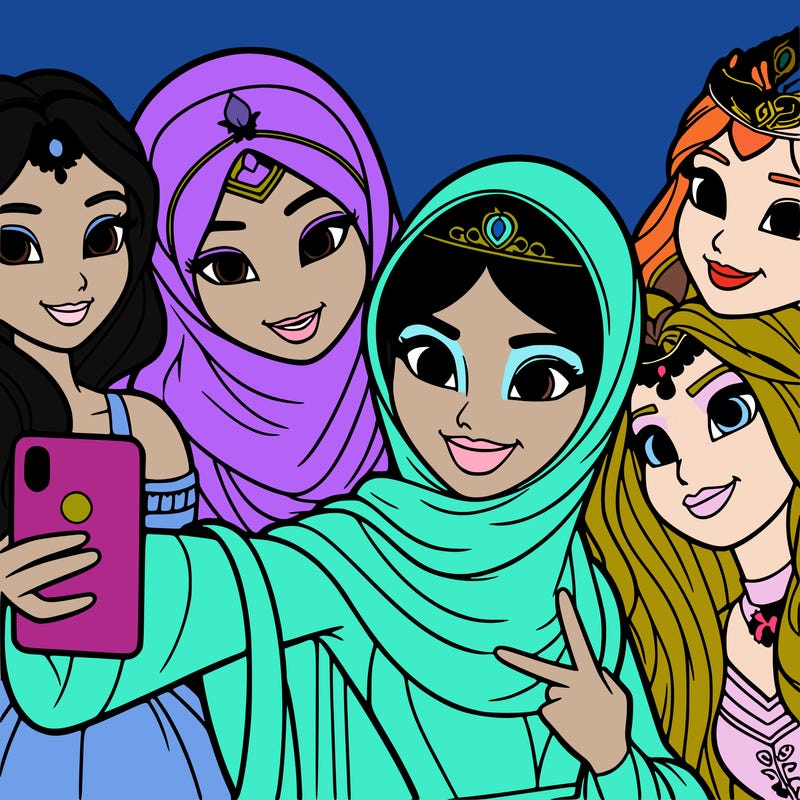 princesses taking a selfie together realistic