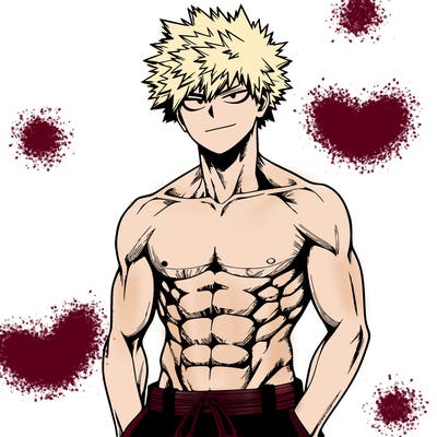 realistic bakugou with no shirt and abs