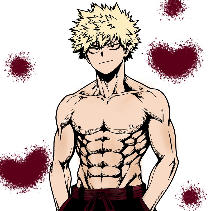 realistic bakugou with no shirt and abs