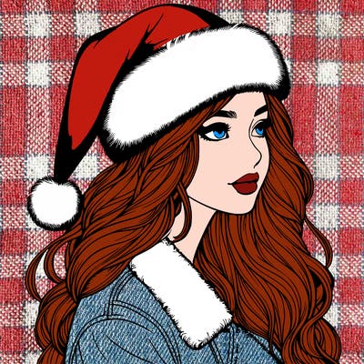 realistic girl in santa hat