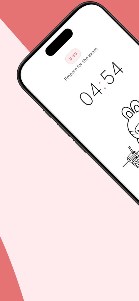 Pomolings - Pomodoro Timer - Pantalla del iPhone que muestra la aplicación Pomolings con un temporizador Pomodoro y un personaje tierno para la preparación de exámenes