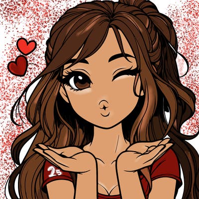 realistic girl winking and blowing a kiss while making heart hands