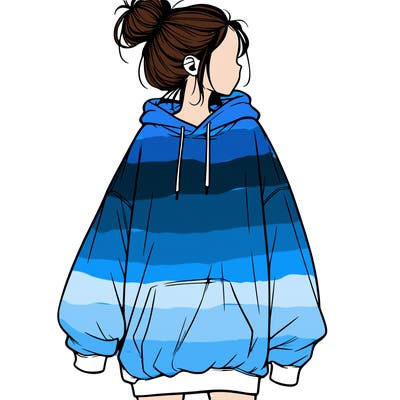 realistic girl with a oversized sweatshirt on and a bun
