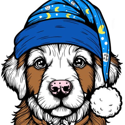 realistic dog with a christmas hat