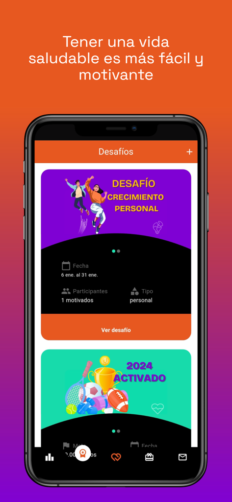 Muvu - Muvu mobile app interface showing wellness challenges for personal growth and physical activity