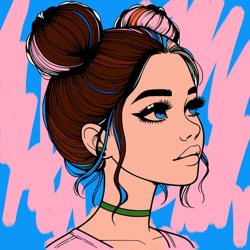 realistic girl with buns on the top of her head