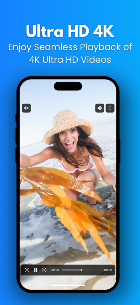 MX Player, All Video Player - MX Player app interface showing seamless 4K Ultra HD video playback on an iPhone