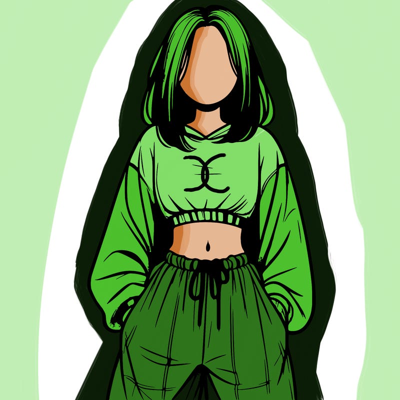 realistic girl faceless with baggy pants and a crop top