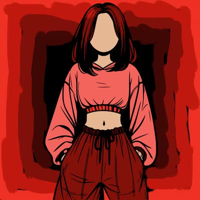 realistic girl faceless with baggy pants and a crop top
