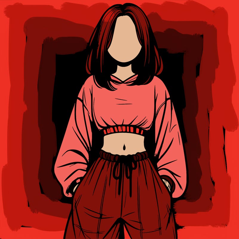 realistic girl faceless with baggy pants and a crop top