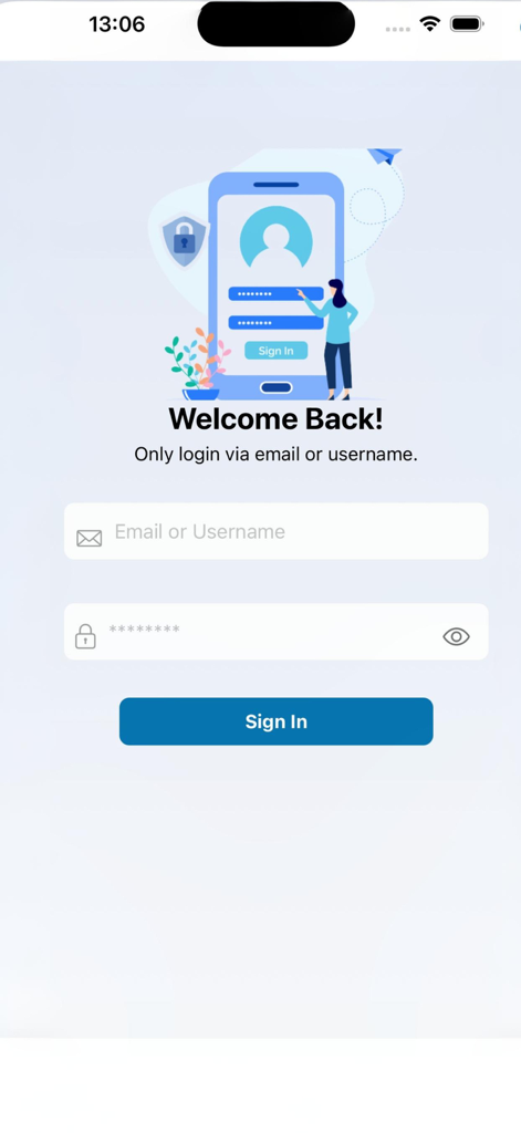 ALiVE CONNECT App - ALiVE CONNECT App login interface with email and password fields