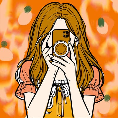 a realistic girl holding her phone taking pictures