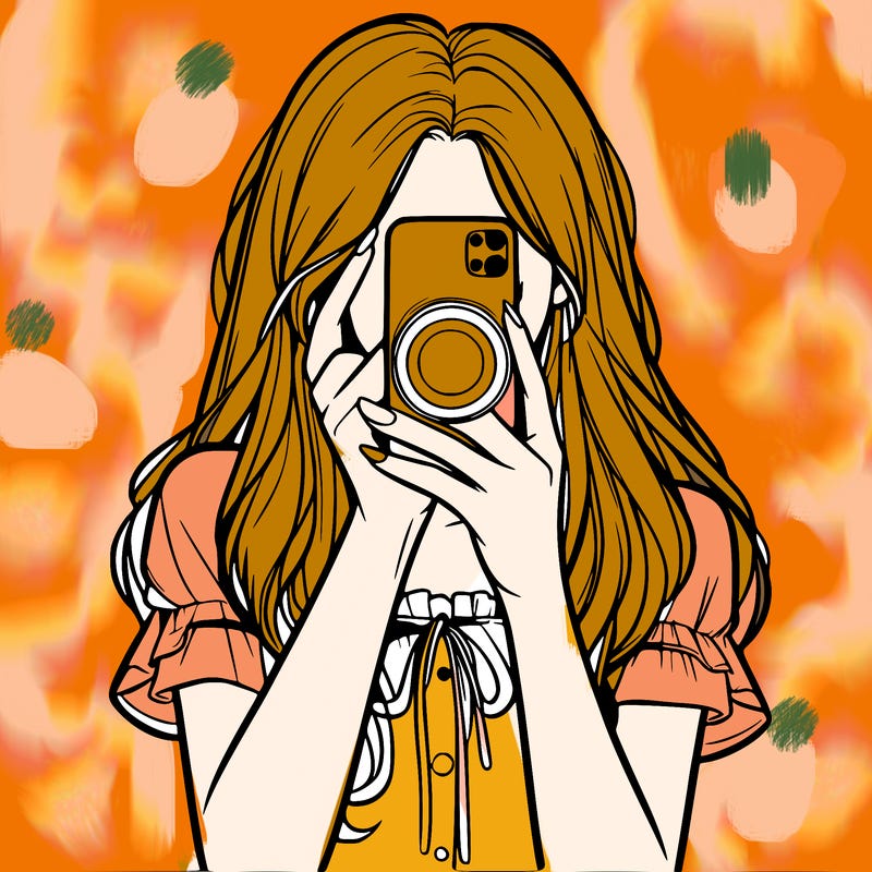 a realistic girl holding her phone taking pictures