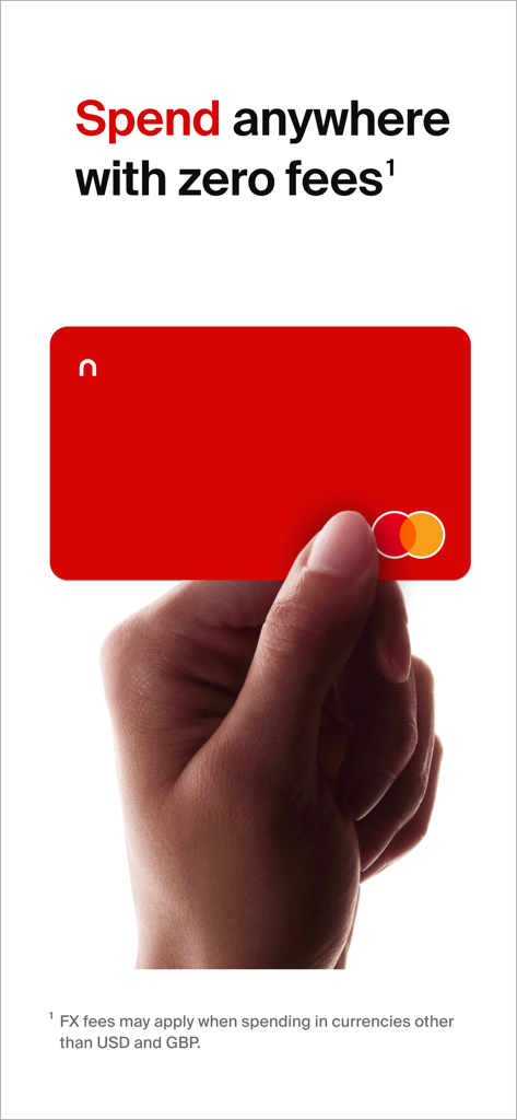 Mão segurando um Mastercard nsave vermelho com o texto Gaste em qualquer lugar sem taxas