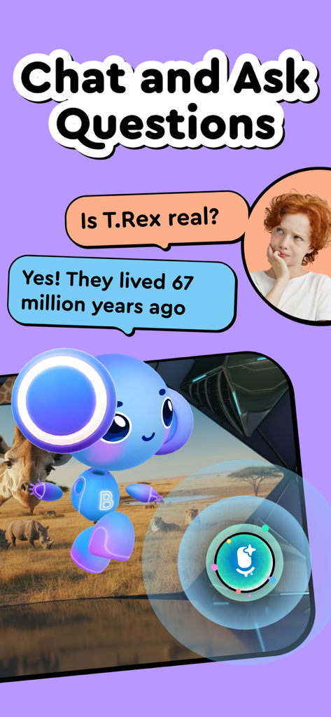 Child using voice chat to ask questions to Buddy the AI teacher robot